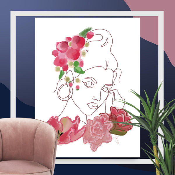 Portrait avec des roses Poster