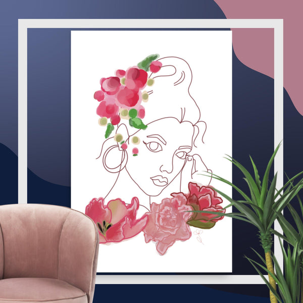 Portrait avec des roses Poster